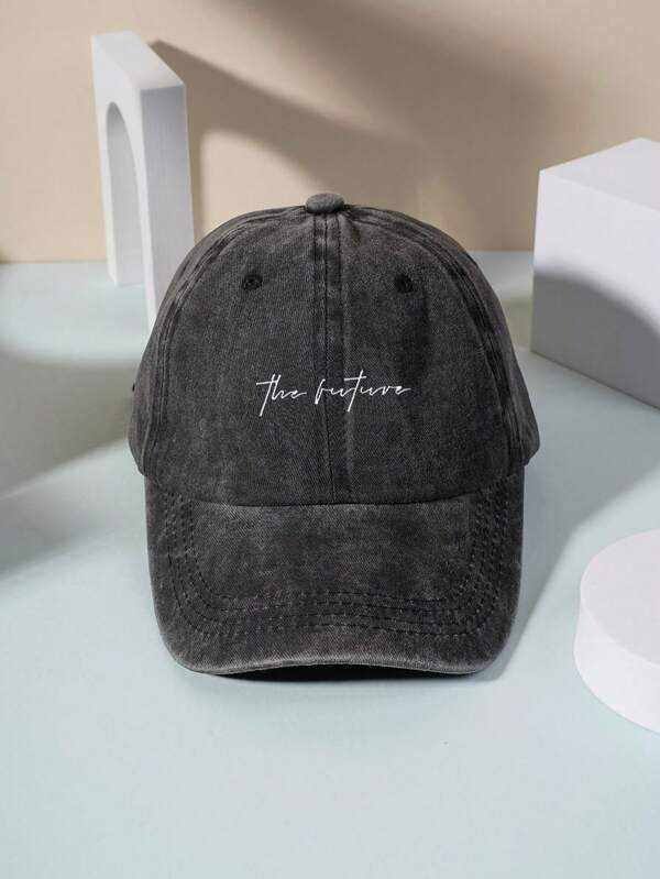 1頂女士"The Future"洗水棉運動棒球帽，適用於春秋戶外遊玩、海灘度假。男士Y2K風格街頭防曬帽