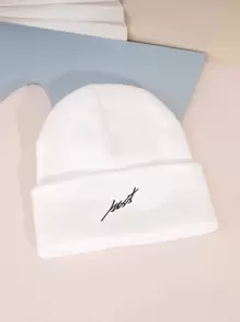 1 件 Y2k 风格“just”针织滑雪帽，适合冬季户外活动和日常通勤休闲帽秋季装 - 白色 - 查看 1