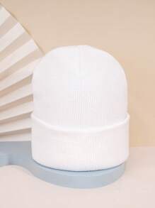 1 件 Y2k 风格“just”针织滑雪帽，适合冬季户外活动和日常通勤休闲帽秋季装 - 白色 - 查看 3