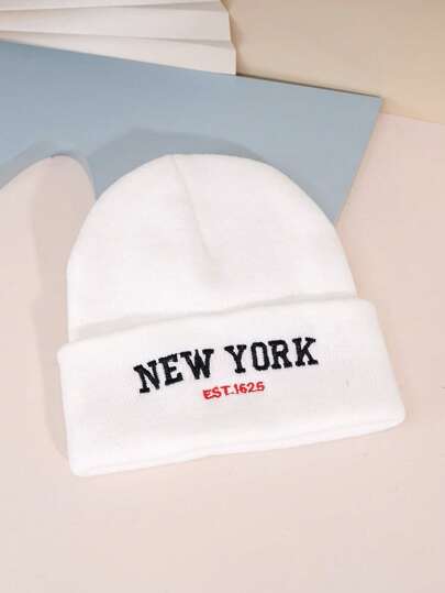 1 pieza Gorro de esquí de punto unisex con estilo Y2K y diseño bordado de Nueva York, adecuado para actividades al aire libre de invierno y uso diario en la calle