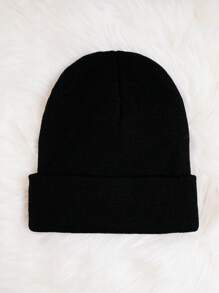 1pc Y2k Style Embroidered Knit Hat Outdoor Windproof Knit Beanie, Casual Winter Warm Cap Suitable For Daily Commuting Street Valentine's Day Valentines - Black - View 3