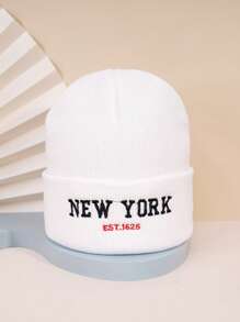 1入組中性款Y2k風格針織滑雪帽，刺繡紐約設計，適合冬季戶外活動和日常穿搭 - 白色 - 查看 2