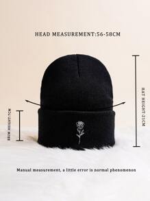 1pc Y2k Style Embroidered Knit Hat Outdoor Windproof Knit Beanie, Casual Winter Warm Cap Suitable For Daily Commuting Street Valentine's Day Valentines - Black - View 4