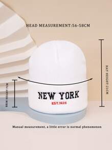 1入組中性款Y2k風格針織滑雪帽，刺繡紐約設計，適合冬季戶外活動和日常穿搭 - 白色 - 查看 4