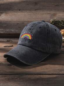 1pc Unisex Y2K Style Rainbow Printed Washed Baseball Cap, Outdoor Knit Hat, Casual & Versatile, Suitable For Daily Commute In Winter - Dark Grey - View 1