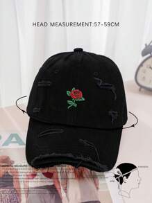 1顶Y2K风格玫瑰刺绣做旧棒球帽，户外防晒帽，适合户外运动、日常通勤、休闲、情人节、节日、旅行等场合。 - 黑色 - 查看 3
