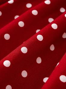 SHEIN Vestido De Bebé Niña Con Borde De Volante Y Estampado De Lunares - Rojo y blanco - Ver 3