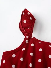 SHEIN Vestido De Bebé Niña Con Borde De Volante Y Estampado De Lunares - Rojo y blanco - Ver 5