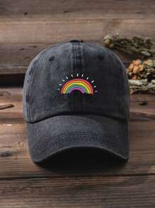 1pc Unisex Y2K Style Rainbow Printed Washed Baseball Cap, Outdoor Knit Hat, Casual & Versatile, Suitable For Daily Commute In Winter - Dark Grey - View 2