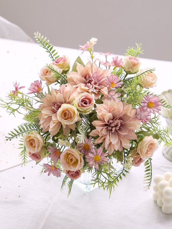 1入組塑料人造花花束婚禮用人造花束家居裝飾