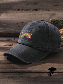 1pc Unisex Y2K Style Rainbow Printed Washed Baseball Cap, Outdoor Knit Hat, Casual & Versatile, Suitable For Daily Commute In Winter - Dark Grey - View 4