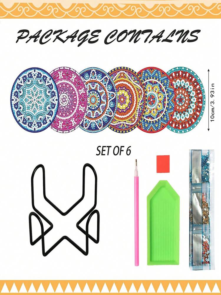 6 chiếc Tranh kim cương hình tròn đầy màu sắc hoa văn Mandala, Đế lót ly hiện đại cho DIY - Nhiều màu - Xem 4