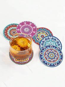6 chiếc Tranh kim cương hình tròn đầy màu sắc hoa văn Mandala, Đế lót ly hiện đại cho DIY - Nhiều màu - Xem 5