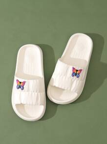 Preppy Indoor Slides For Women, Texture Embossed Cartoon Butterfly Decor Single Band EVA Slippers