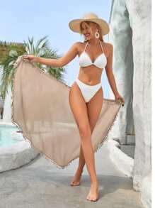 Swim Vcay Summer Beach Tassel Trim Knot Side Cover Up Skirt
