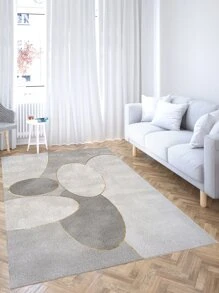 1pc Oval Pattern Rug, Modern Polyester Floor Carpet For Bedroom - Multicolor - View 2