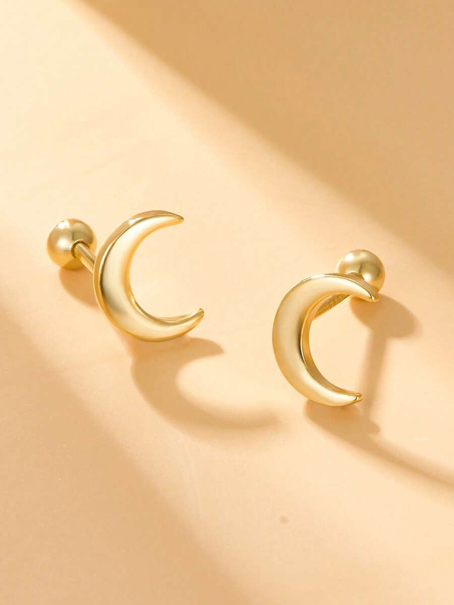 1對時尚月亮銀耳釘適用於女士日常裝飾