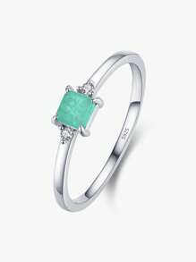 1入組時尚方晶鋯石裝飾銀婚戒適合女士日常裝飾