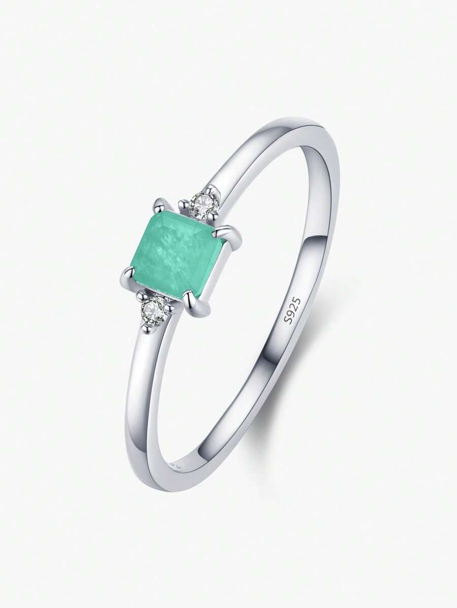 1入組時尚方晶鋯石裝飾銀婚戒適合女士日常裝飾