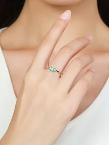 1入組時尚方晶鋯石裝飾銀婚戒適合女士日常裝飾