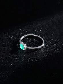 1入組時尚方晶鋯石裝飾銀婚戒適合女士日常裝飾