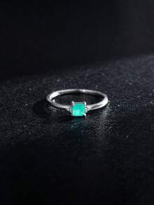 1入組時尚方晶鋯石裝飾銀婚戒適合女士日常裝飾