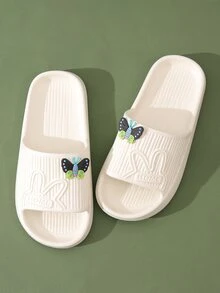 學院拖鞋適用於女士字母圖案卡通蝴蝶裝飾單帶拖鞋
