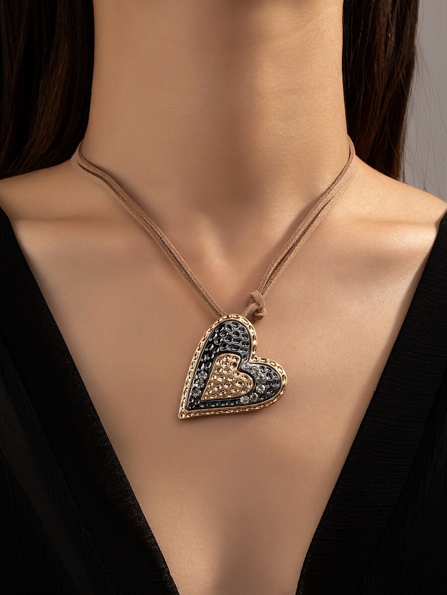 男士1入組魅力四射鋅合金水鑽裝飾愛心掛飾項鍊適合女士日常裝飾,適用於首飾類禮品和派對 - 彩色 - 查看 1