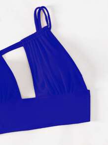 Cut Out Ruched One Shoulder High Waisted Bikini Set Summer Beach - Royal Blue - View 6