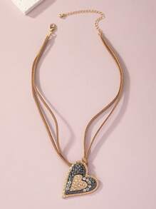 男士1入組魅力四射鋅合金水鑽裝飾愛心掛飾項鍊適合女士日常裝飾,適用於首飾類禮品和派對 - 彩色 - 查看 2