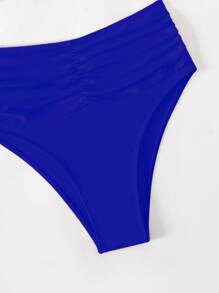 Cut Out Ruched One Shoulder High Waisted Bikini Set Summer Beach - Royal Blue - View 7
