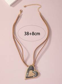 男士1入組魅力四射鋅合金水鑽裝飾愛心掛飾項鍊適合女士日常裝飾,適用於首飾類禮品和派對 - 彩色 - 查看 3