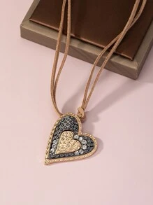 男士1入組魅力四射鋅合金水鑽裝飾愛心掛飾項鍊適合女士日常裝飾,適用於首飾類禮品和派對 - 彩色 - 查看 5