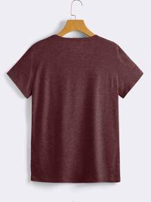 SHEIN LUNE Floral And Slogan Graphic Tee - Maroon - View 2