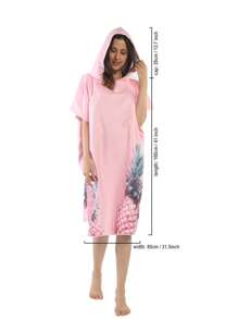1pc Microfiber Bathrobe, Pineapple Pattern Hooded Bath Wrap Towel For Beach - Baby Pink - View 2