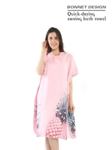 1pc Microfiber Bathrobe, Pineapple Pattern Hooded Bath Wrap Towel For Beach - Baby Pink - View 3