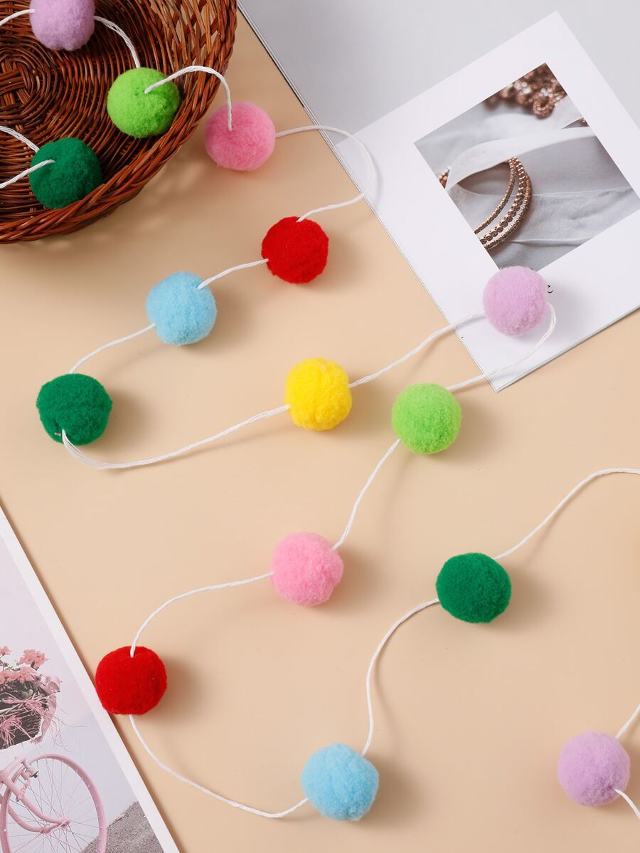 1pc Color Block Pom Pom Trang trí Vòng hoa - Nhiều màu - Xem 1