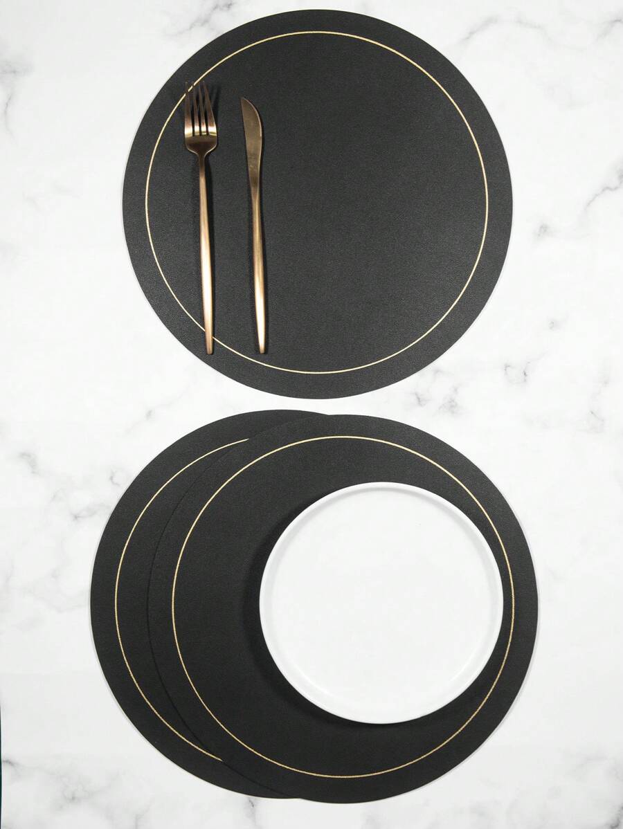 1入組素色PU皮革餐墊 - 黑色 - 查看 1