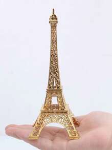 1pc Tower Shaped Decoration Craft, Minimalist Hollow Out Iron Tower Design Decorative Object For Desk Best Gifts Birthday Graduation - Gold - View 2