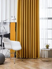 Plain Color Single Panel Curtain - Yellow - View 5