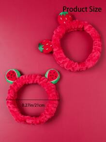 2入組草莓設計浴室髮帶可愛浴用滌綸軟髮帶 - 紅色 - 查看 4