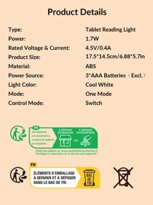 1 pieza luz de libro de panel plano, luz de lectura de mesa de plástico, luz blanca fría para leer en la cama - Blanco - Ver 8