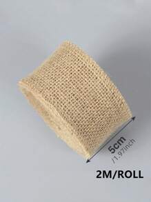 1pc 2m/roll Natural Jute Burlap Ribbon For Craft Vintage Rustic Wedding Party, Decorative DIY Home Gift Wrapping Supply - Khaki - View 5