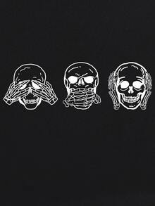 SHEIN LUNE Camiseta estampado de cráneo - Negro - Ver 3