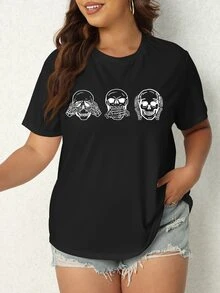 SHEIN LUNE Camiseta estampado de cráneo - Negro - Ver 4