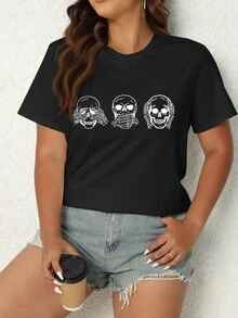 SHEIN LUNE Camiseta estampado de cráneo - Negro - Ver 5