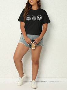 SHEIN LUNE Camiseta estampado de cráneo - Negro - Ver 6