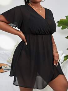 SHEIN Vestido cover up unicolor con diseño cruzado de gasa - Negro - Ver 4