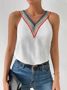 SHEIN LUNE Contrast Tape Blouse - White - View 1