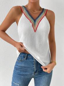 SHEIN LUNE Contrast Tape Blouse - White - View 4